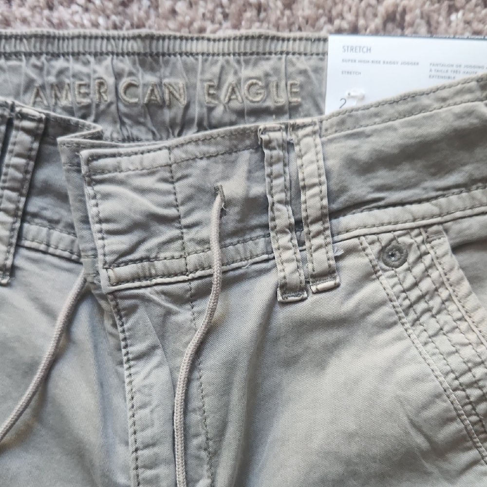 American Eagle Khaki Super High Rise Baggy Joggers